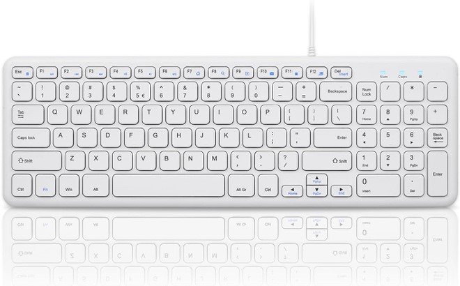 Wired Quiet USB Scissor Keyboard - 14.45x4.76x0.70 Inches - Compact Design with Number Pad - White - US English